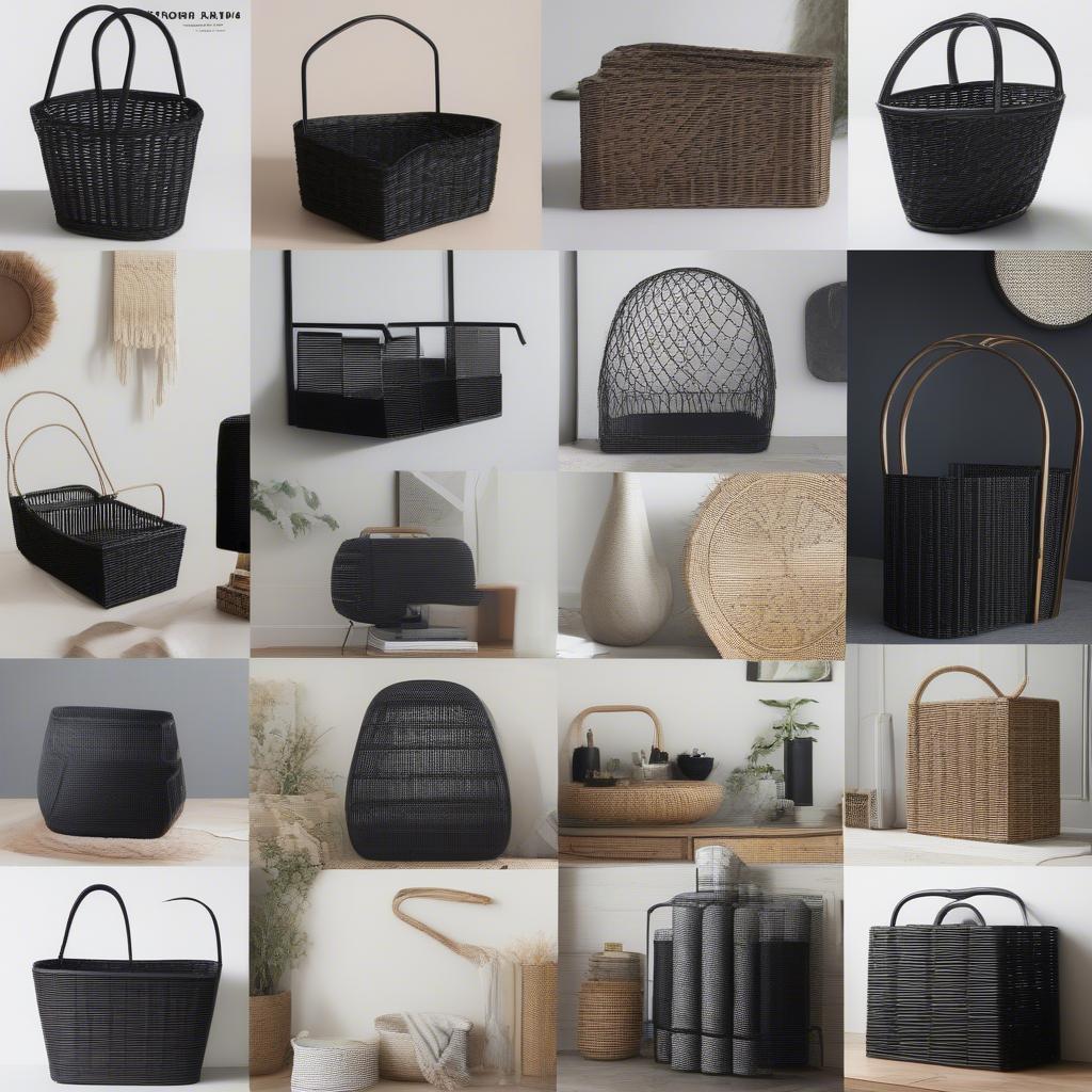 Variety of black wicker magazine holders