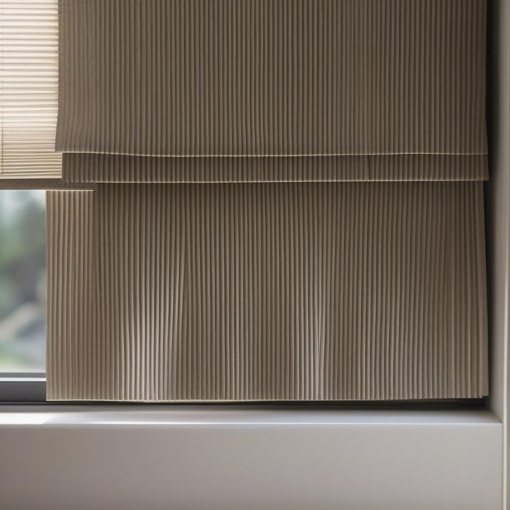 Blackout wicker blinds in a modern living room provide privacy and style.