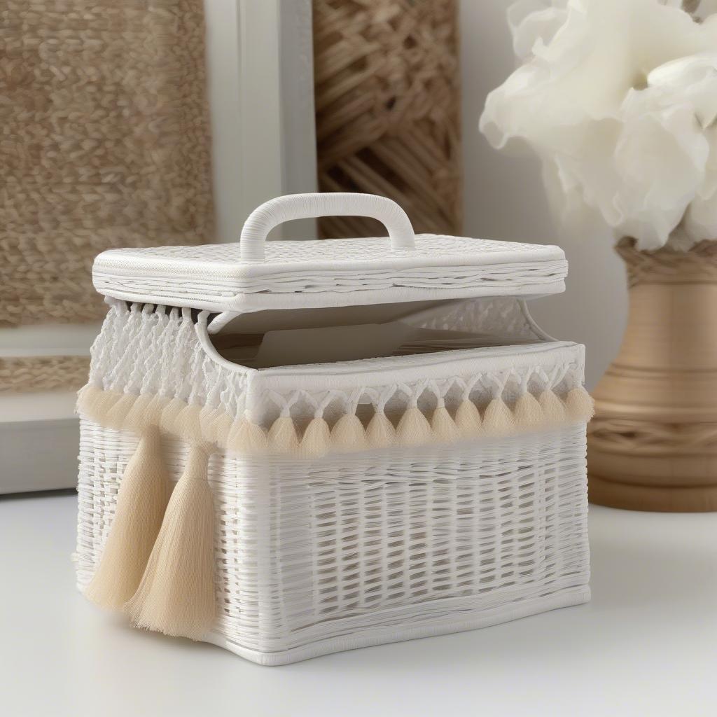 Bohemian Style White Wicker Tissue Holder