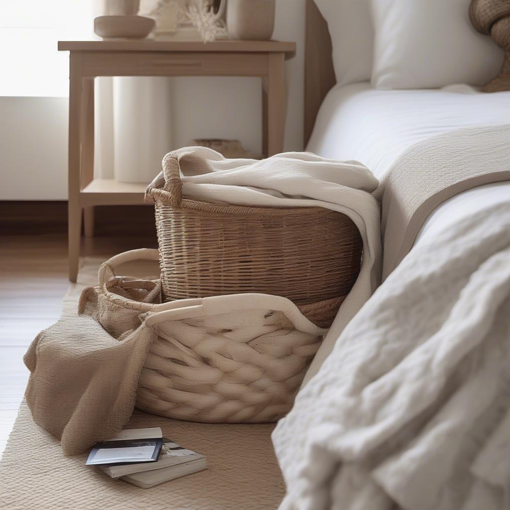 Bone dry bone-shaped wicker storage basket in a bedroom