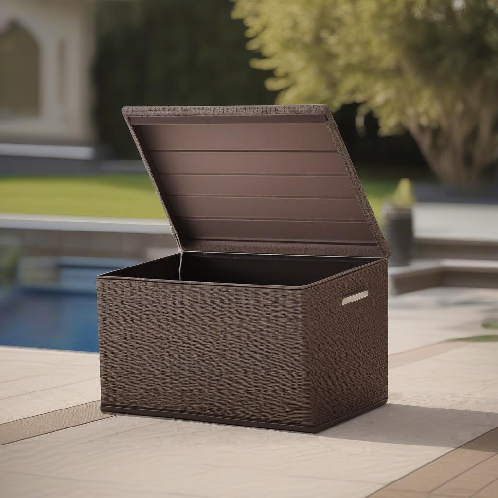 Brown Resin Wicker Outdoor Storage Box Durability