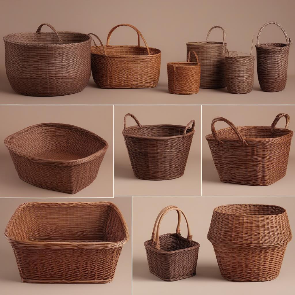 Brown Wicker Baskets: Size and Shape Variety