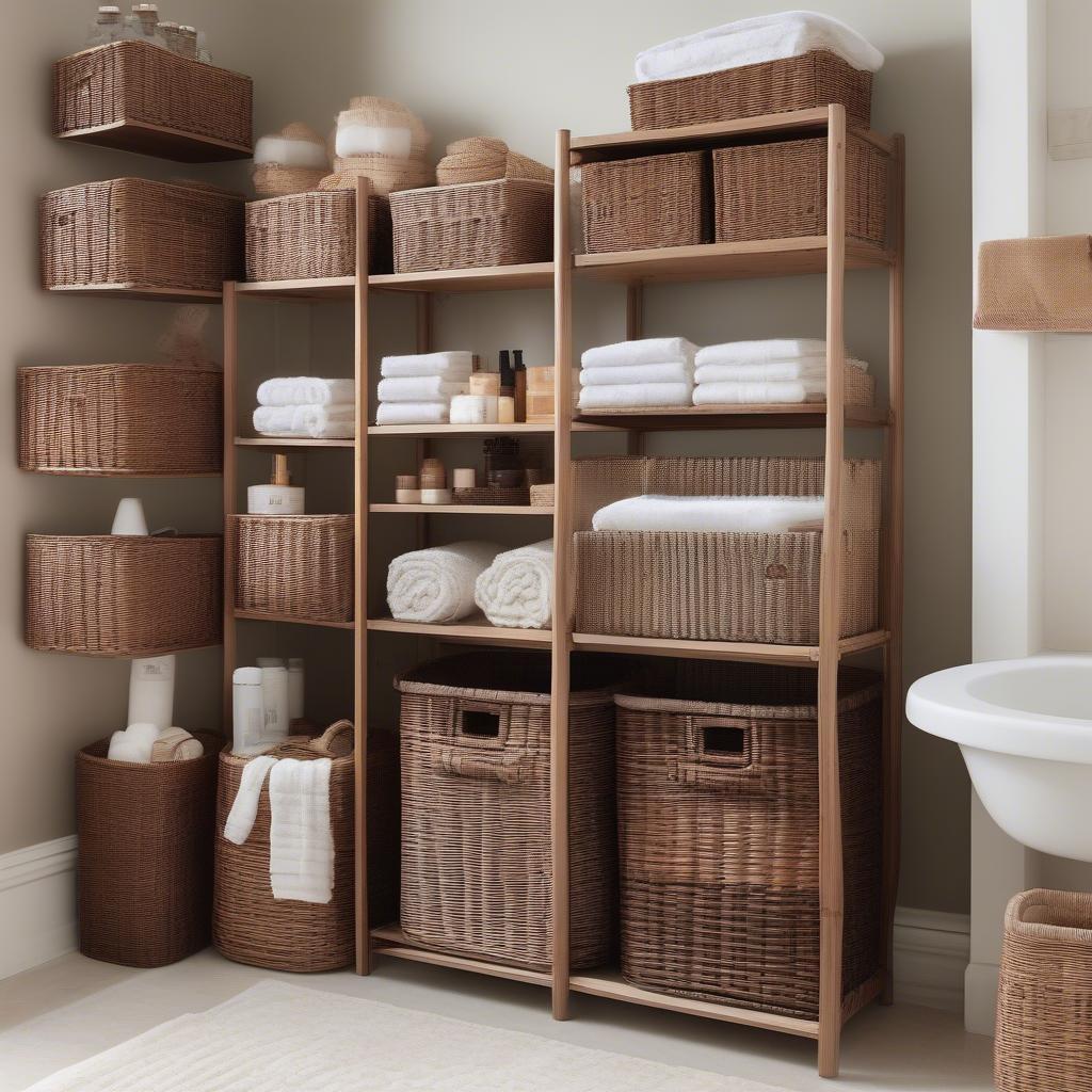 Brown Wicker Bathroom Storage Organization