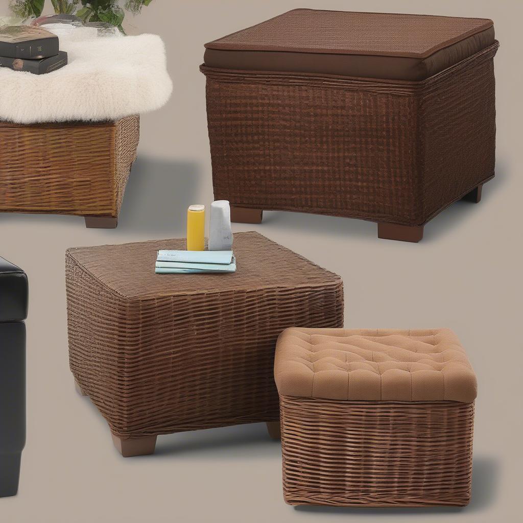 Different Styles of Brown Woven Wicker Storage Ottomans