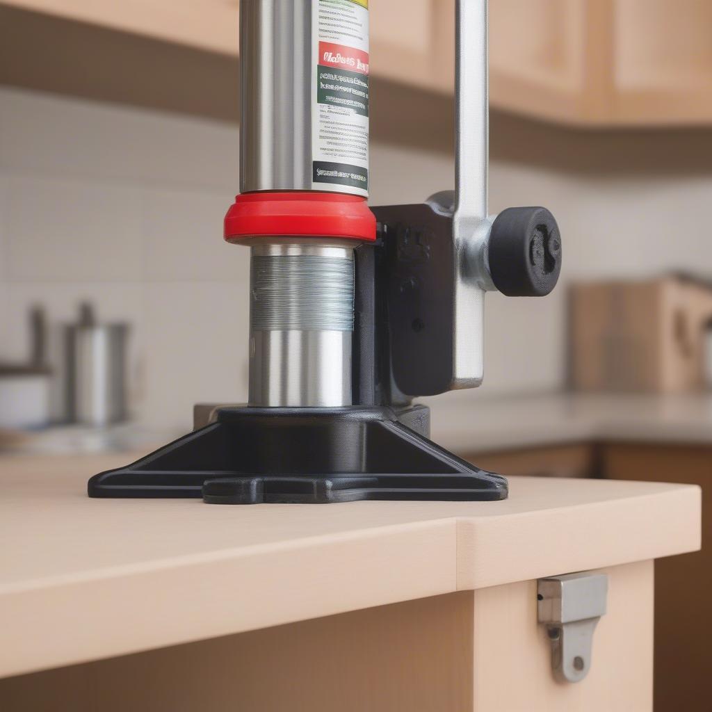 Cabinet jack lifting a heavy kitchen cabinet during installation