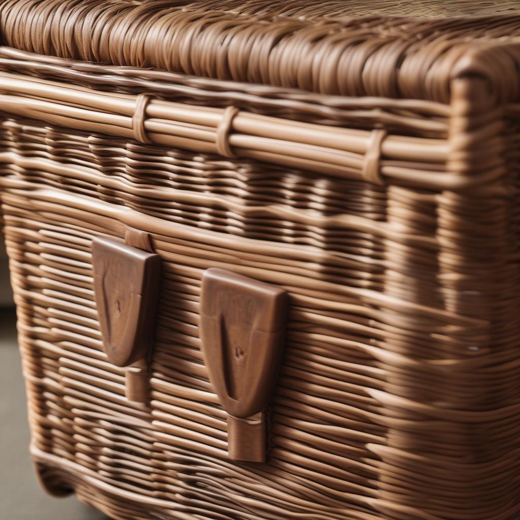 Close-up view of the Caden 46 in Natural Wicker Storage Trunk, showcasing its intricate weave and natural finish.