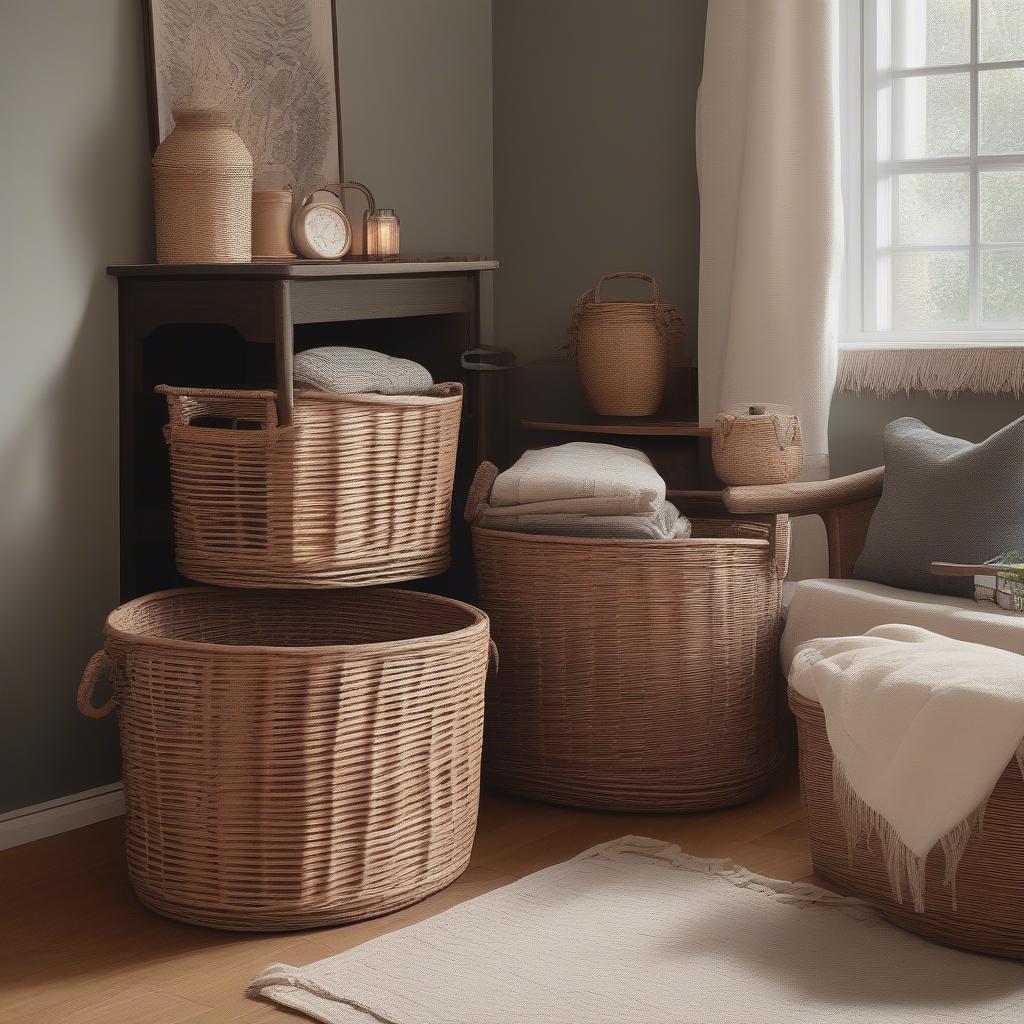 Cheap Large Wicker Storage Baskets in Living Room