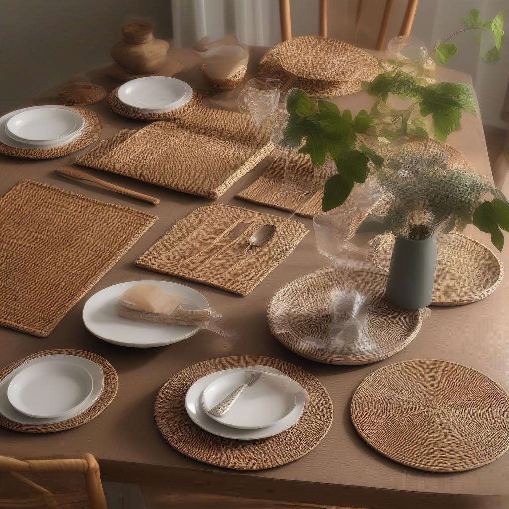 Cheap wicker placemats on a dining table