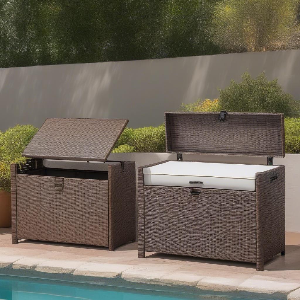 Christopher Knight wicker storage pieces used in various outdoor settings, showcasing their durability and versatility.