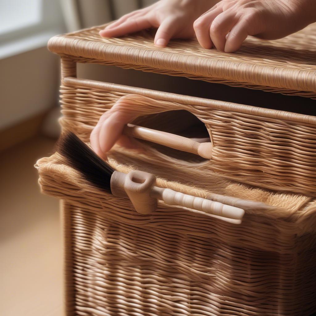 Cleaning a wicker basket 3 drawer storage unit