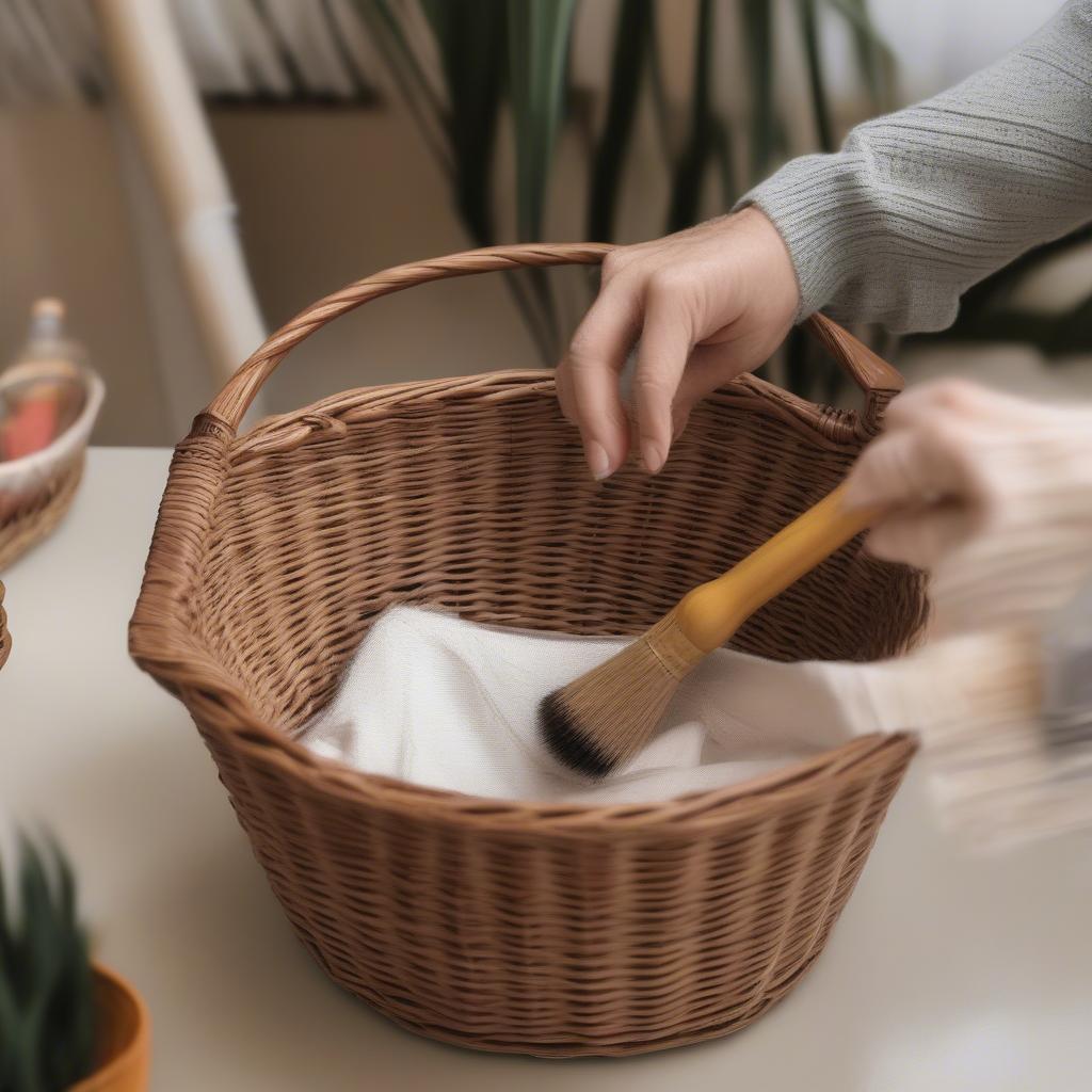 Cleaning a small wicker storage basket