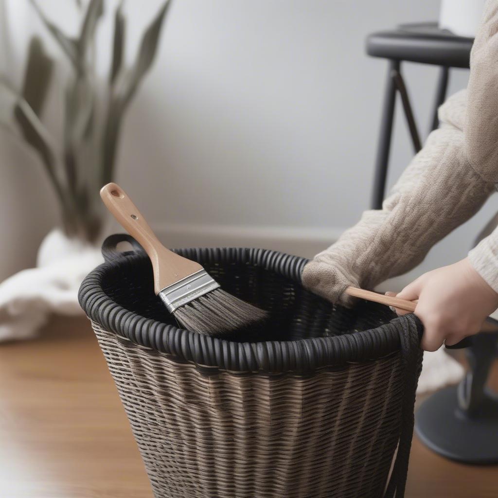 Cleaning black wicker storage baskets