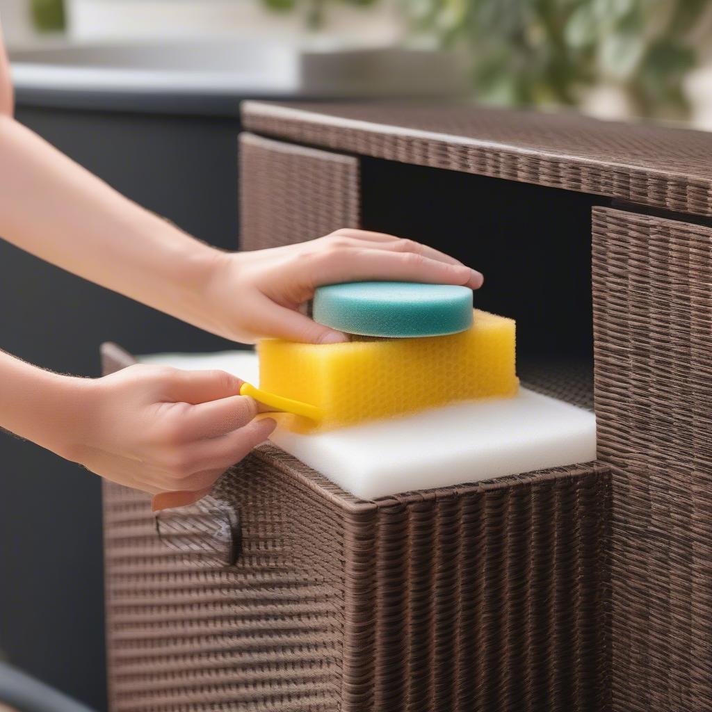 Cleaning a Brown Resin Wicker Storage Box