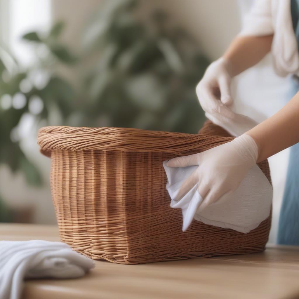 Cleaning a fabric lined wicker basket