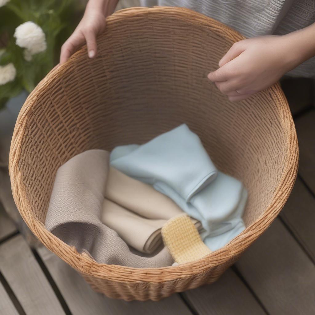 Cleaning Resin Wicker Baskets with a Damp Cloth