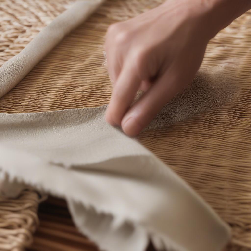 Cleaning Straw Wicker Placemats with Damp Cloth