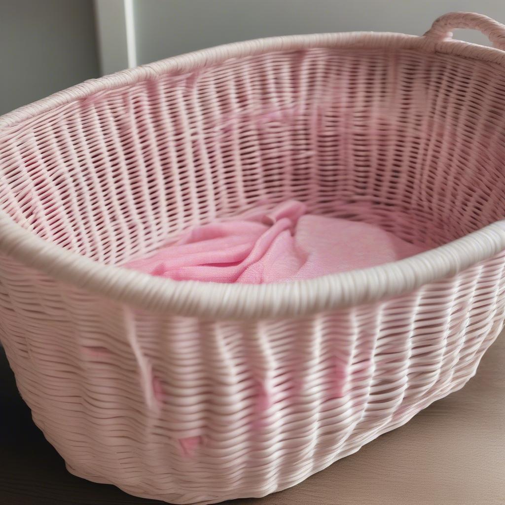 Cleaning a White and Pink Wicker Basket