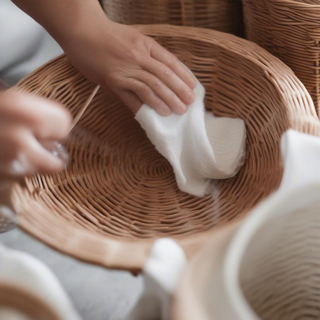 Cleaning a Wicker Basket with Ceramic Dip Holder