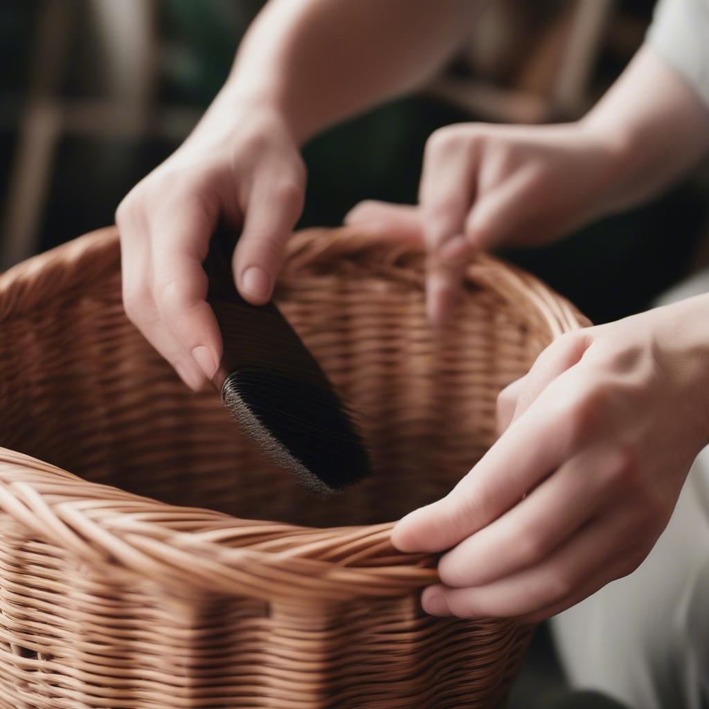 Cleaning a wicker basket storage unit