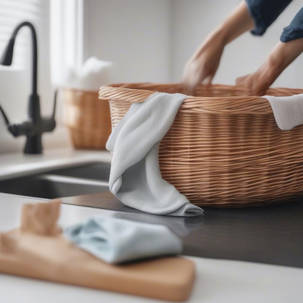 Cleaning Wicker Baskets in Kitchen