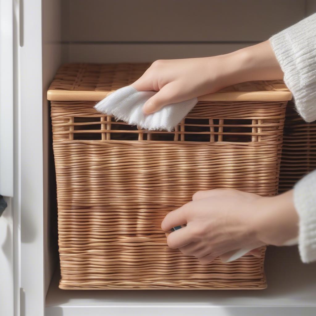 Cleaning Wicker Baskets in a White Wooden Cabinet