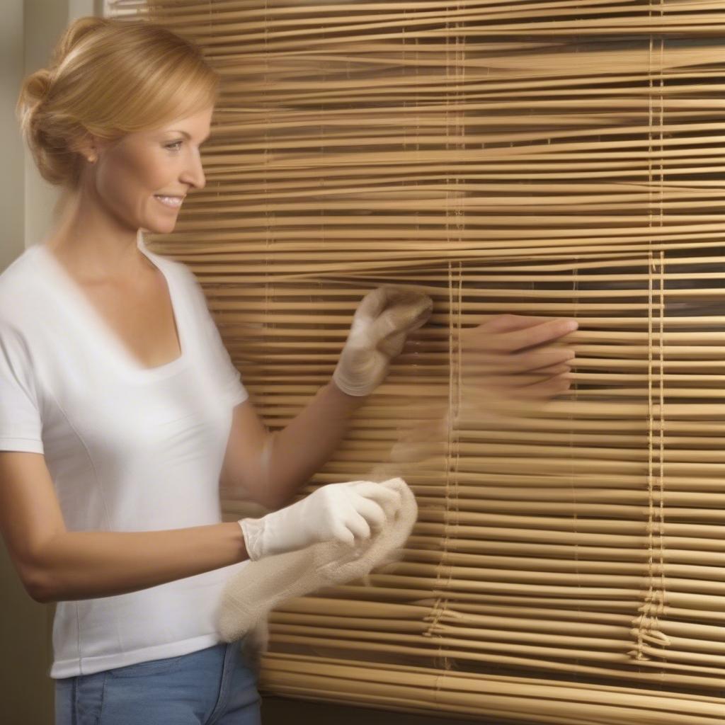 Cleaning wicker blinds with a damp cloth