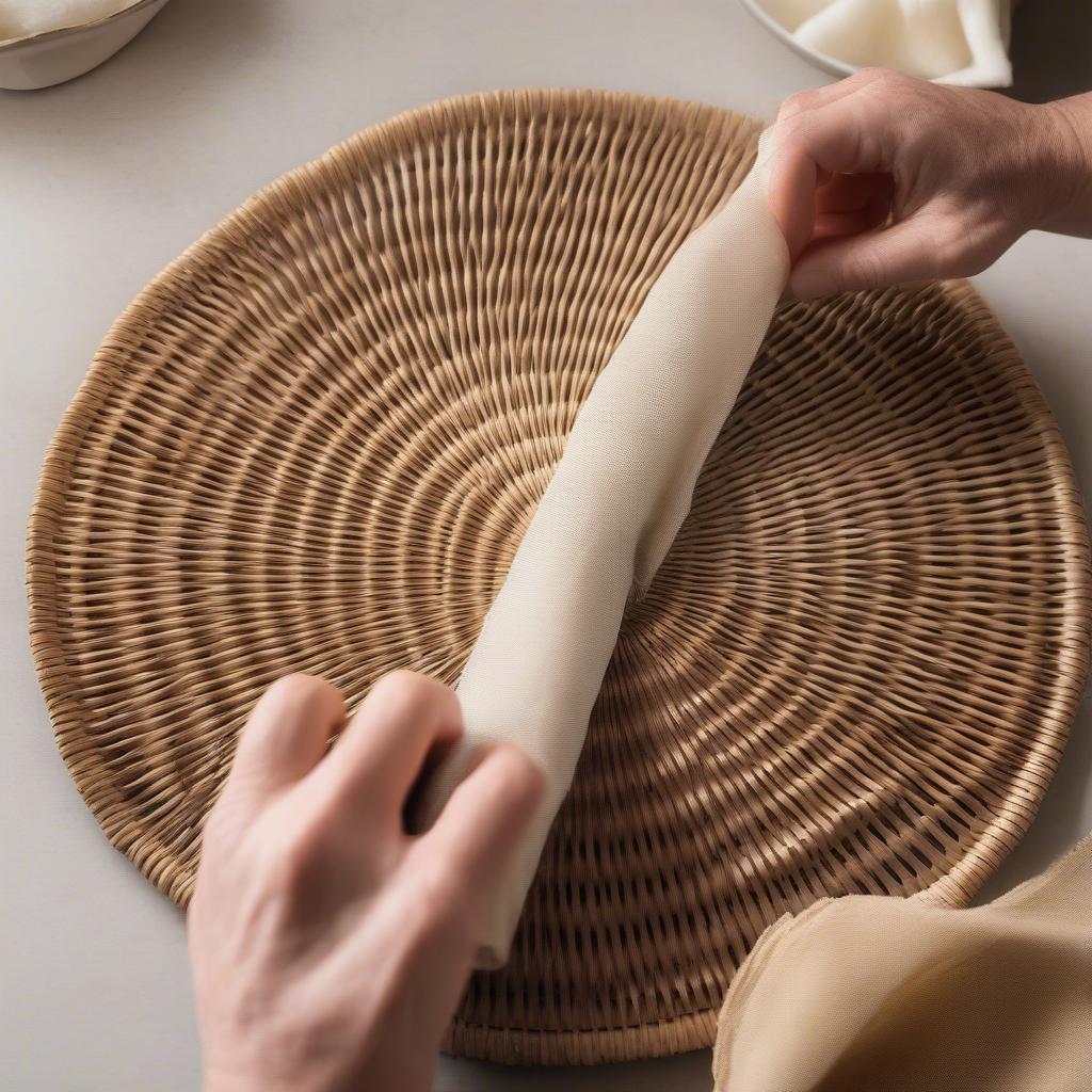 Cleaning wicker fan placemats.