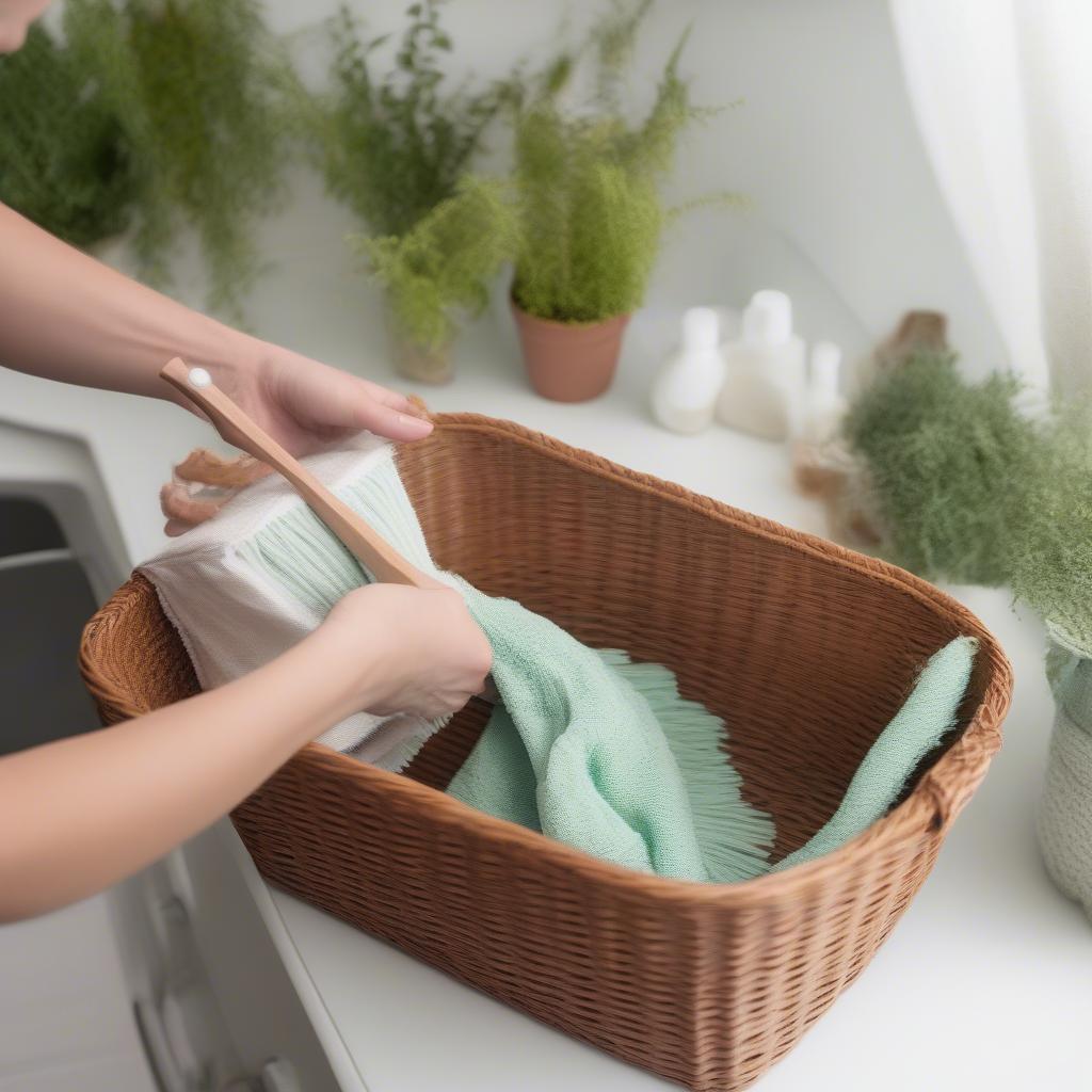 Cleaning a Wicker and Mint Storage Basket