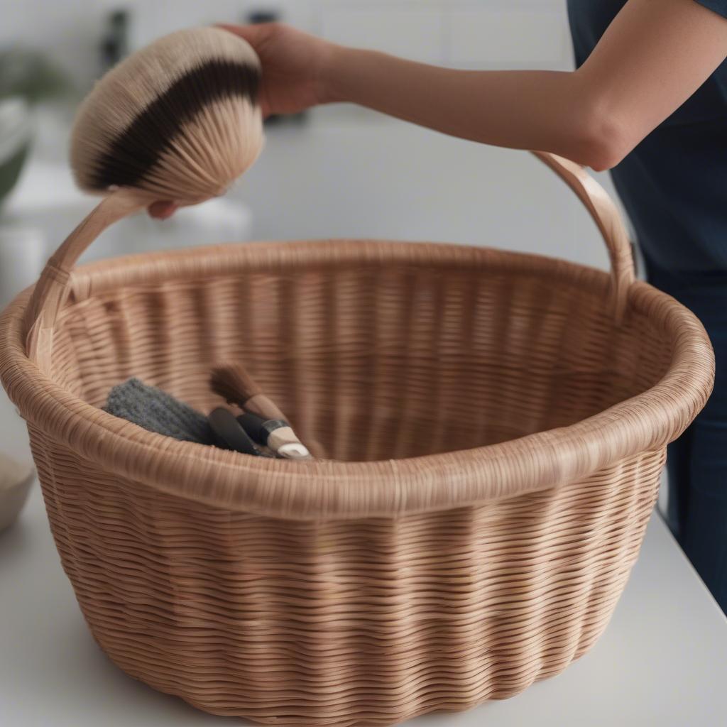 Cleaning a wicker mushroom storage basket