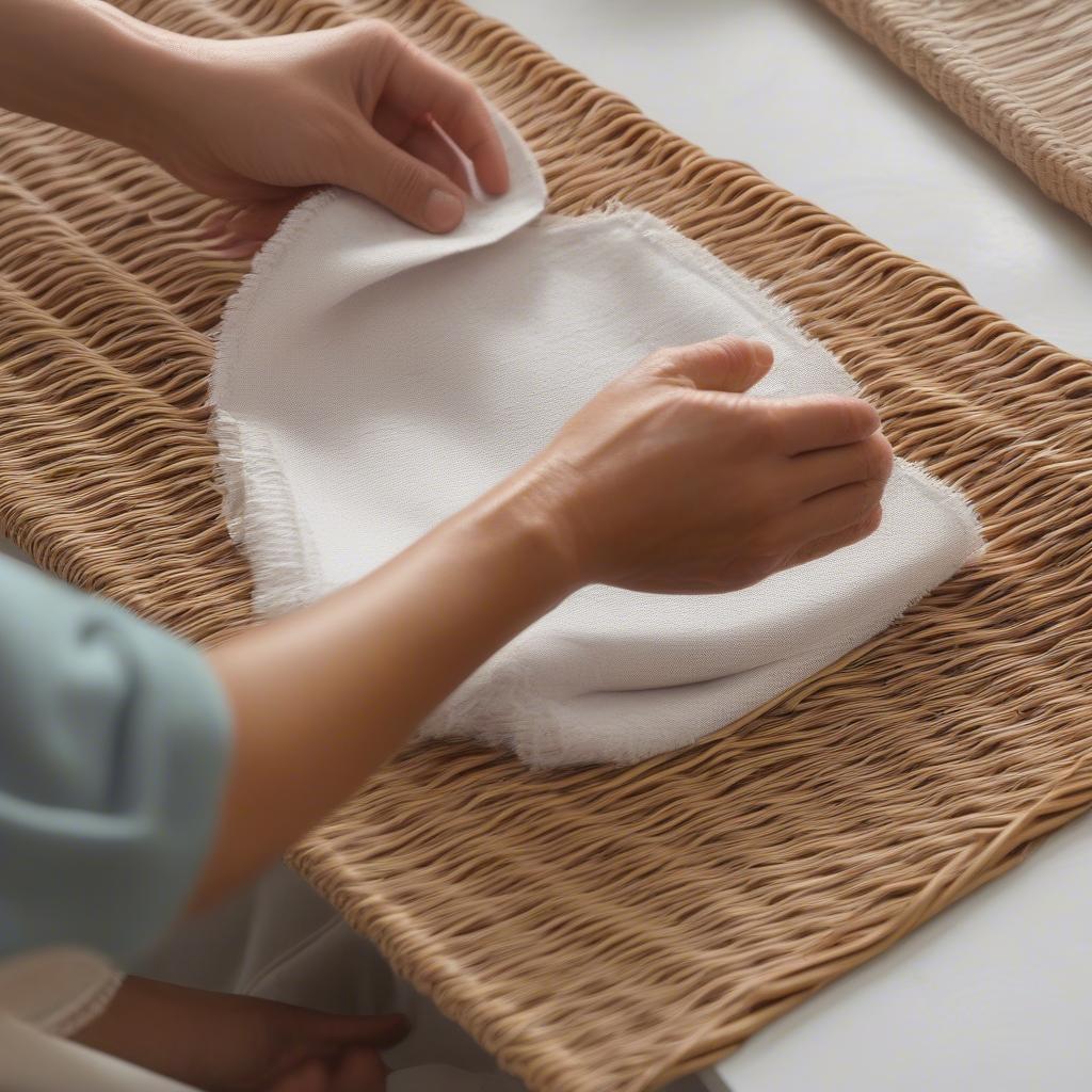 Cleaning wicker placemats with a damp cloth