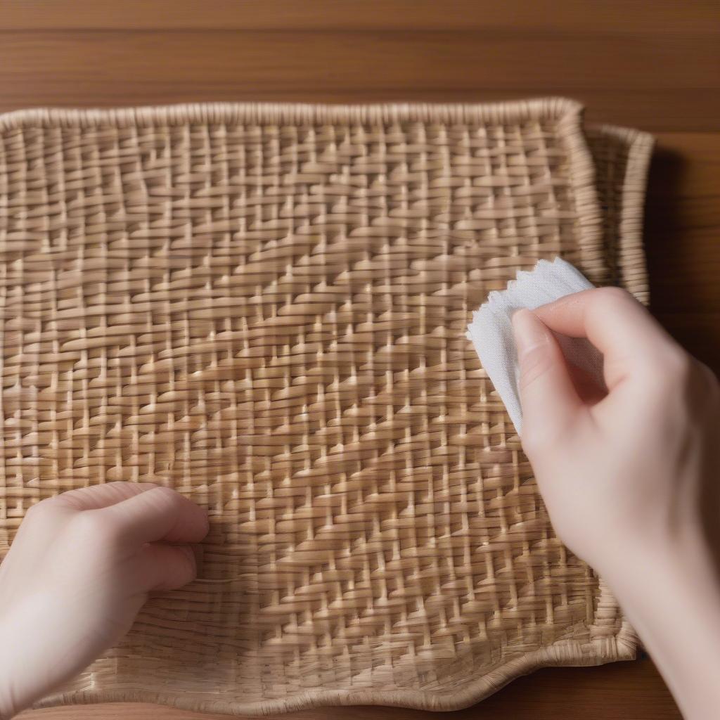 Cleaning wicker placemats with a soft damp cloth