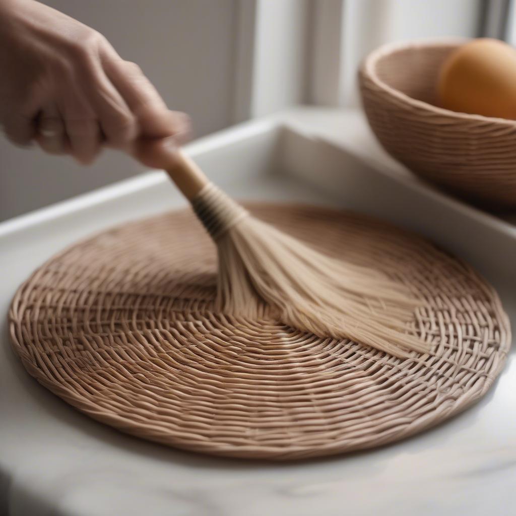 Cleaning wicker placemats with a soft brush and mild soapy water.