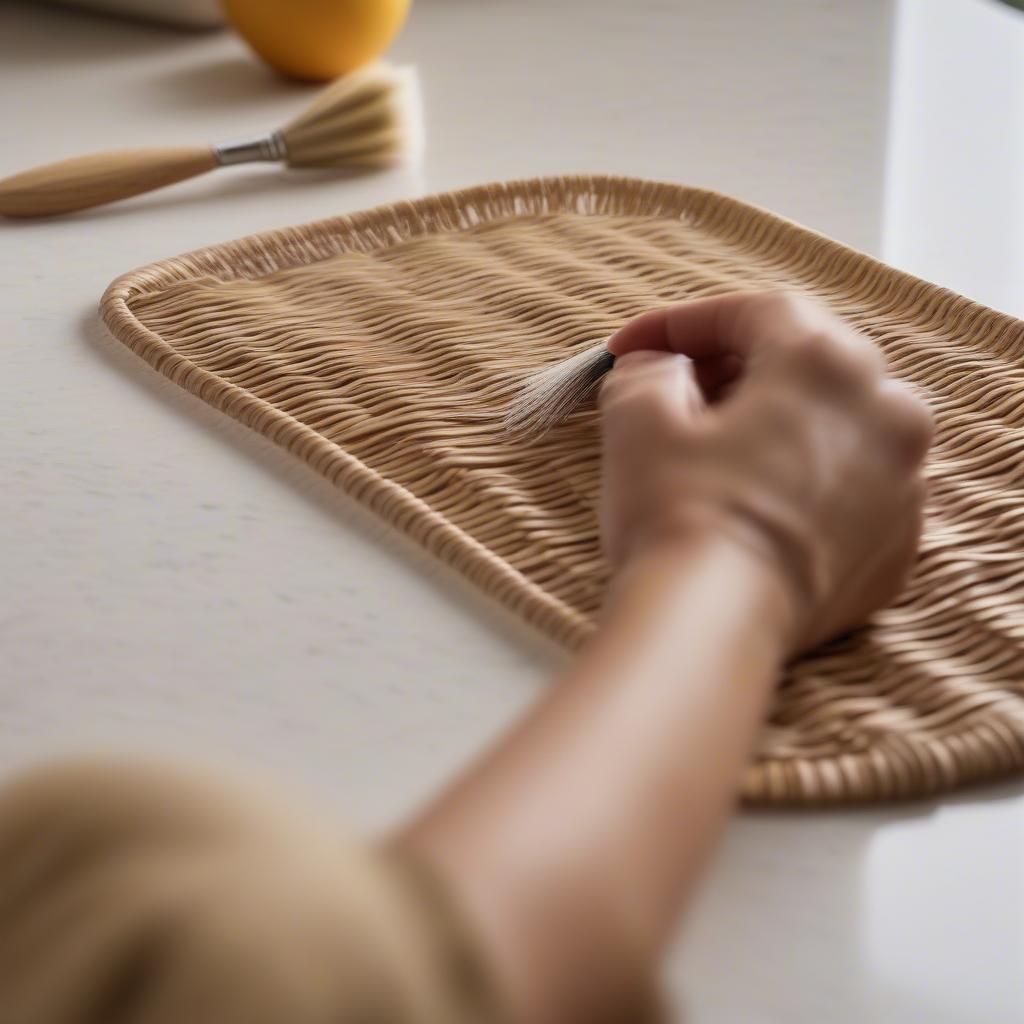 Cleaning wicker placemats with a soft brush