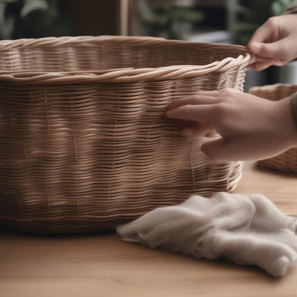 Cleaning a wicker storage basket