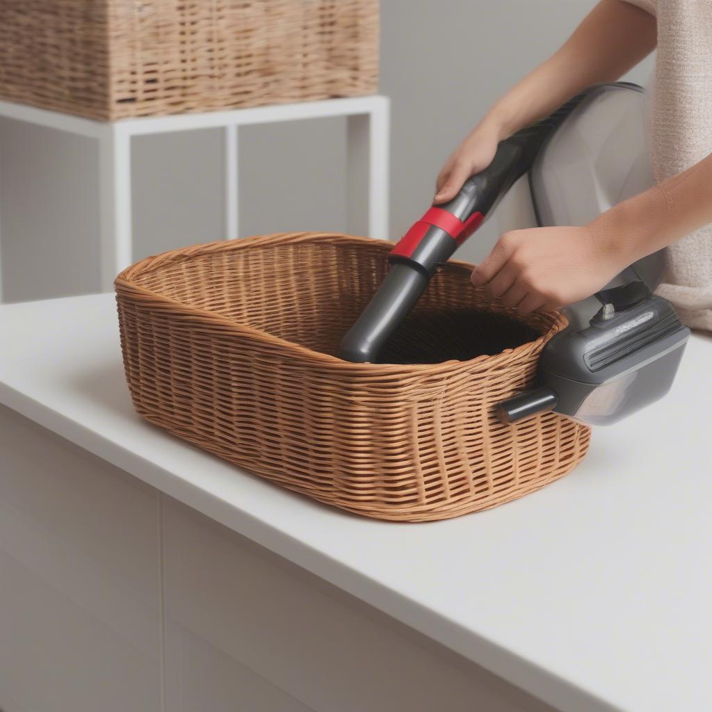 Cleaning a wicker storage basket