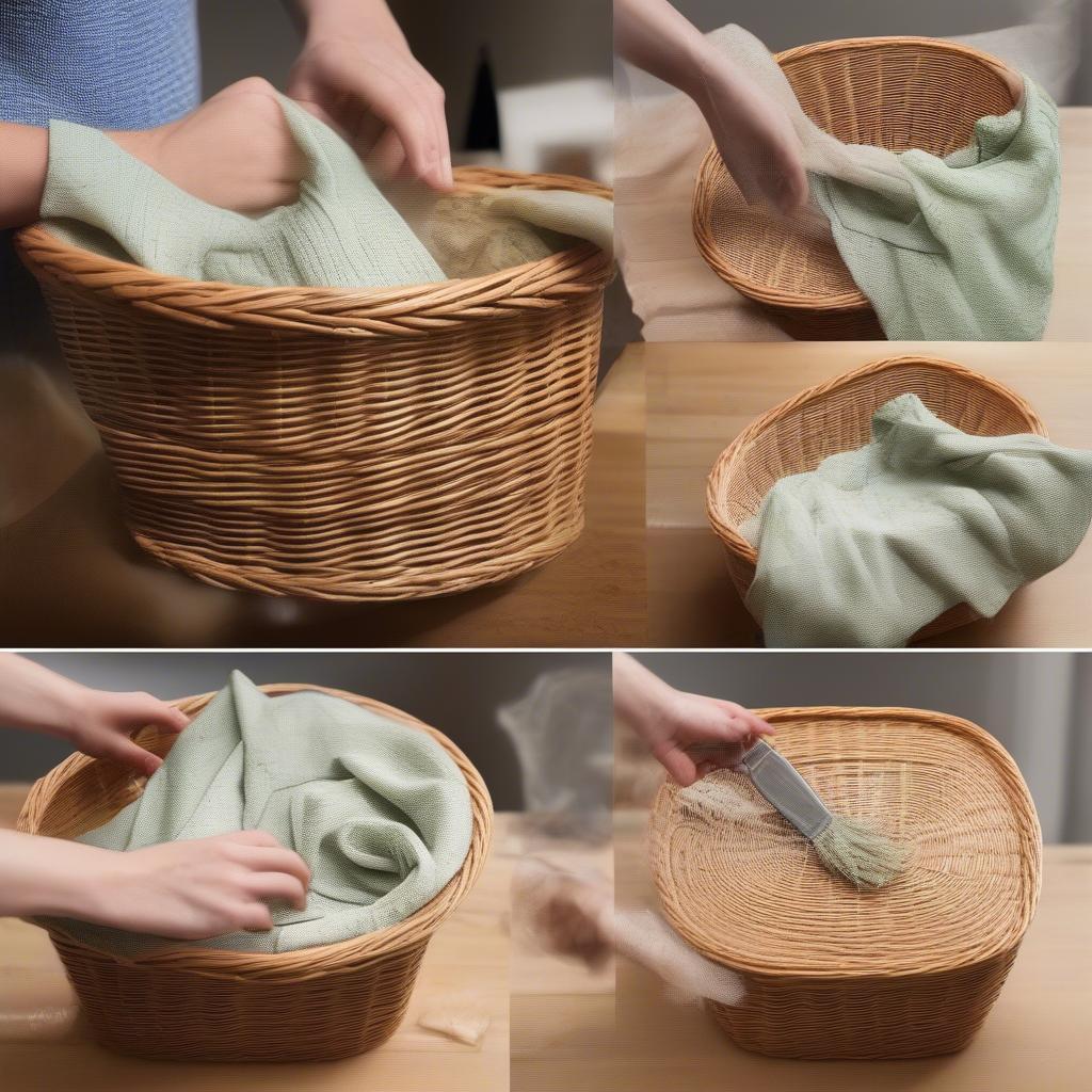 Steps to clean a 13 inch wicker storage basket.