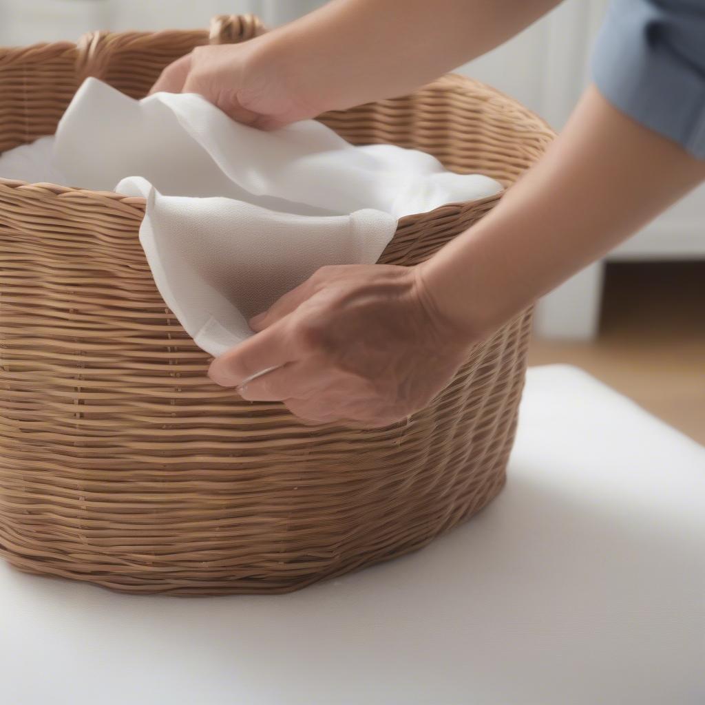 Cleaning a large wicker storage basket