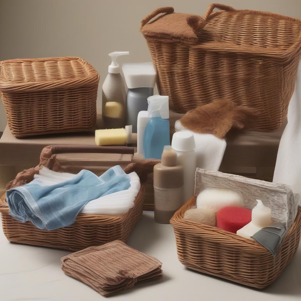 Cleaning B and M wicker storage baskets with a soft brush and mild detergent.