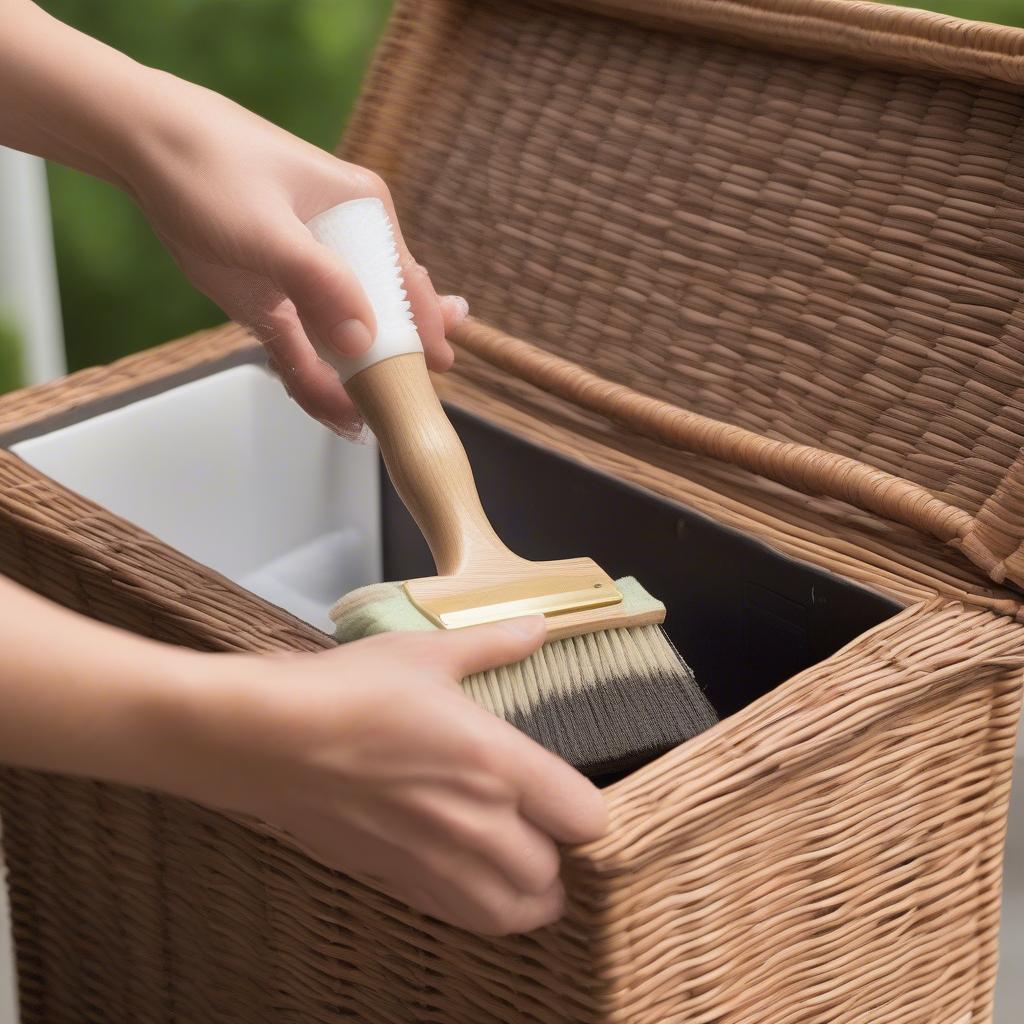 Cleaning a wicker storage deck box