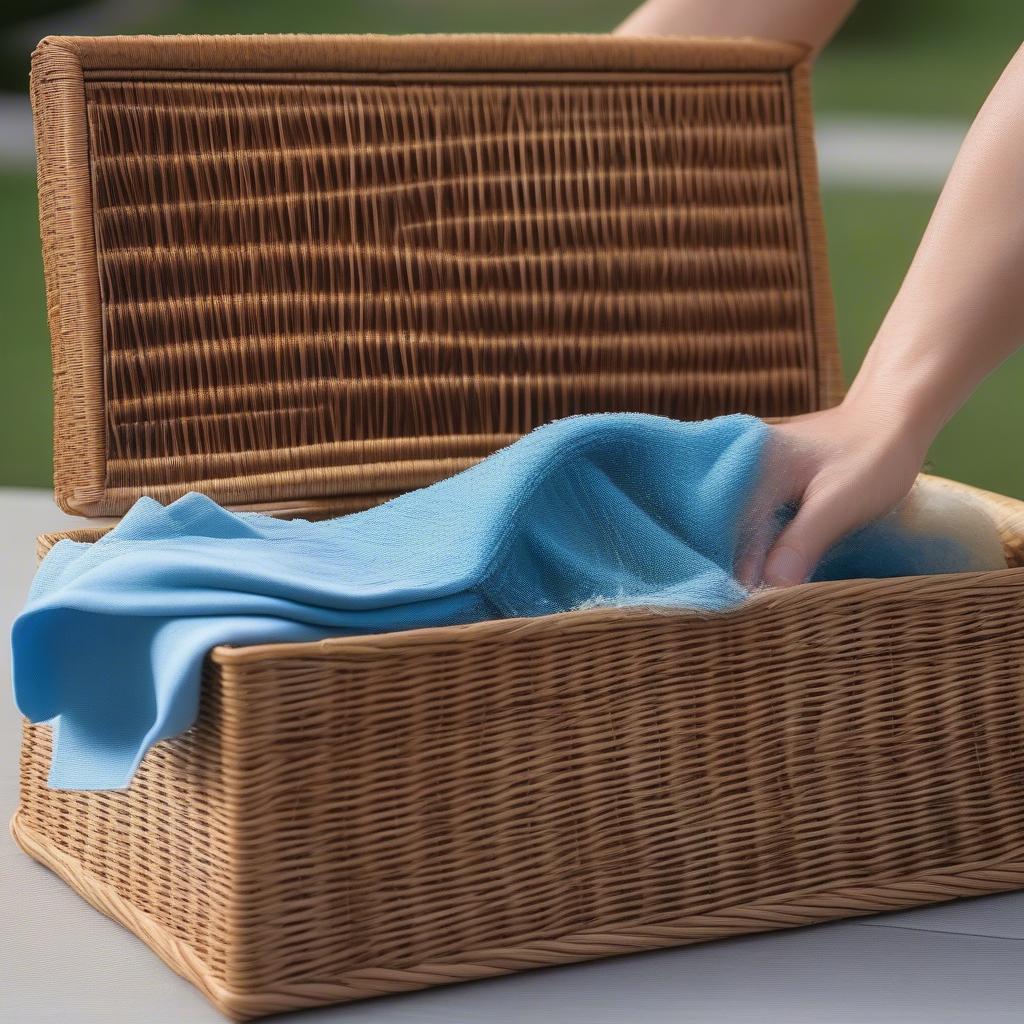 Cleaning Wicker Storage Boxes with a Soft Brush