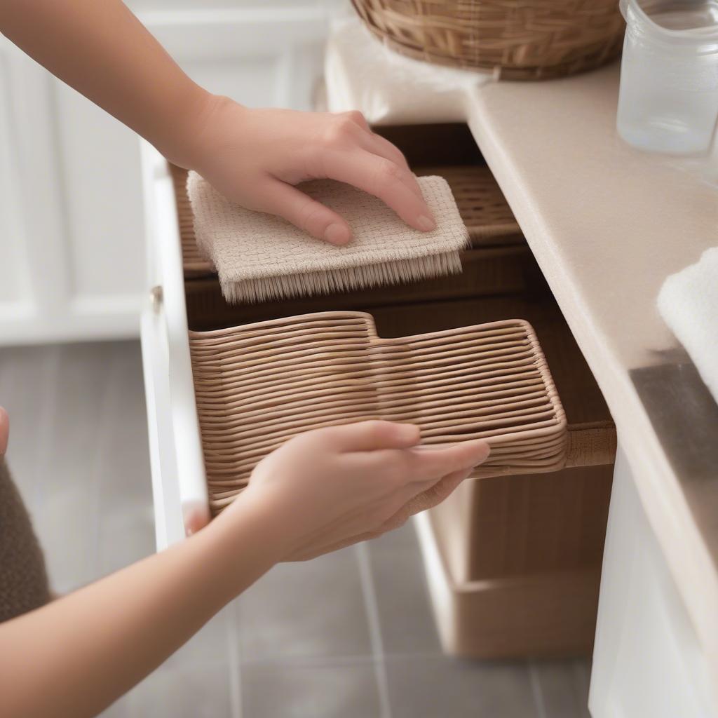 Cleaning a Faux Brown Wicker Storage Cabinet