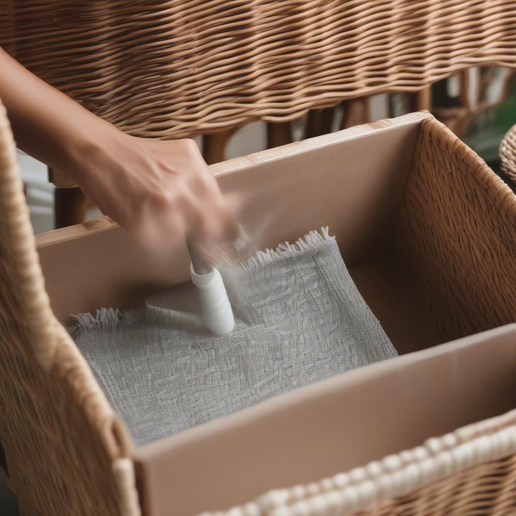 Cleaning a wicker storage container with a damp cloth