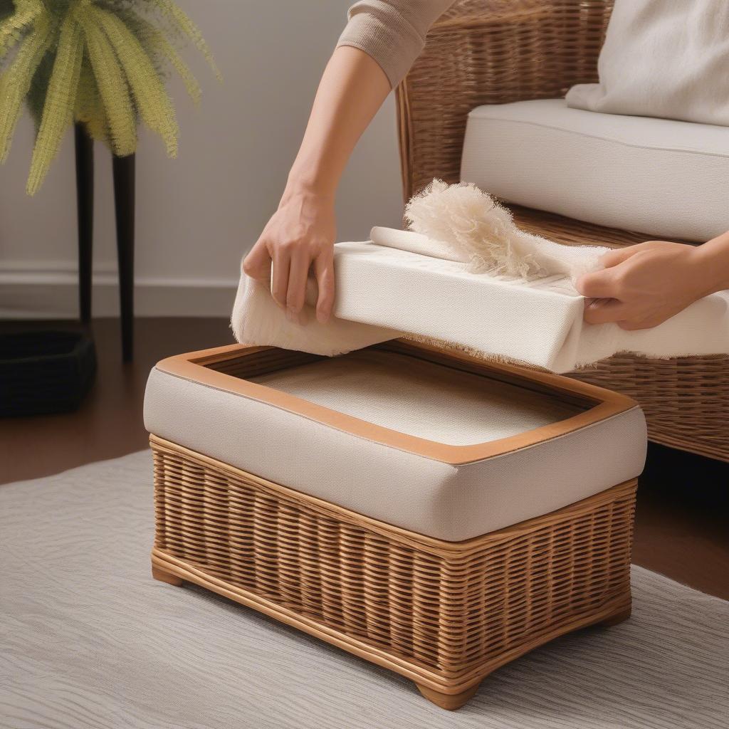 Cleaning a wicker storage ottoman