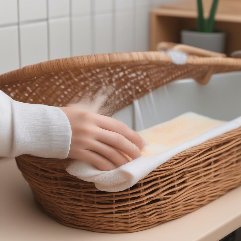 Cleaning a wicker storage shelf unit