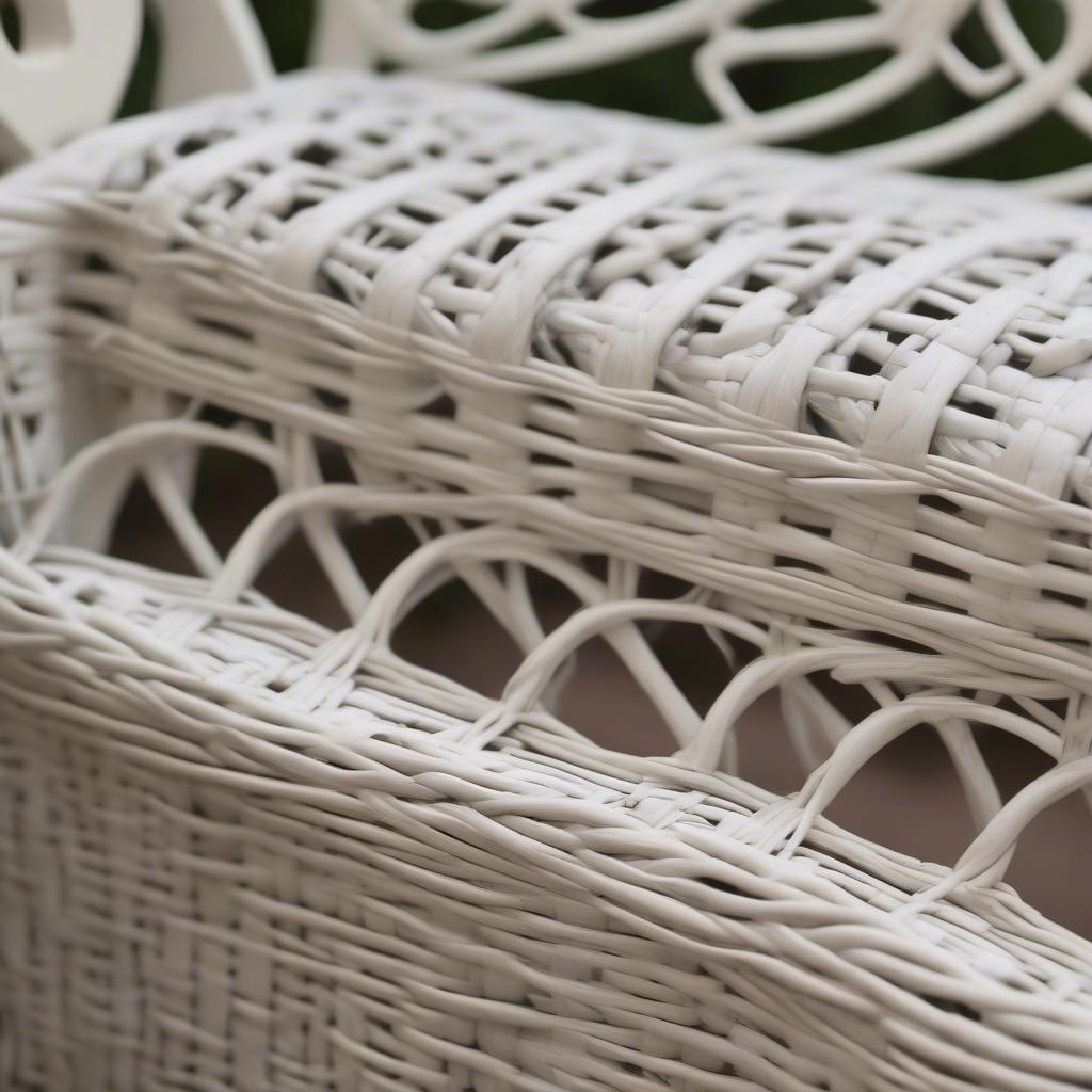 Close-up of Distressed White Wicker Weave