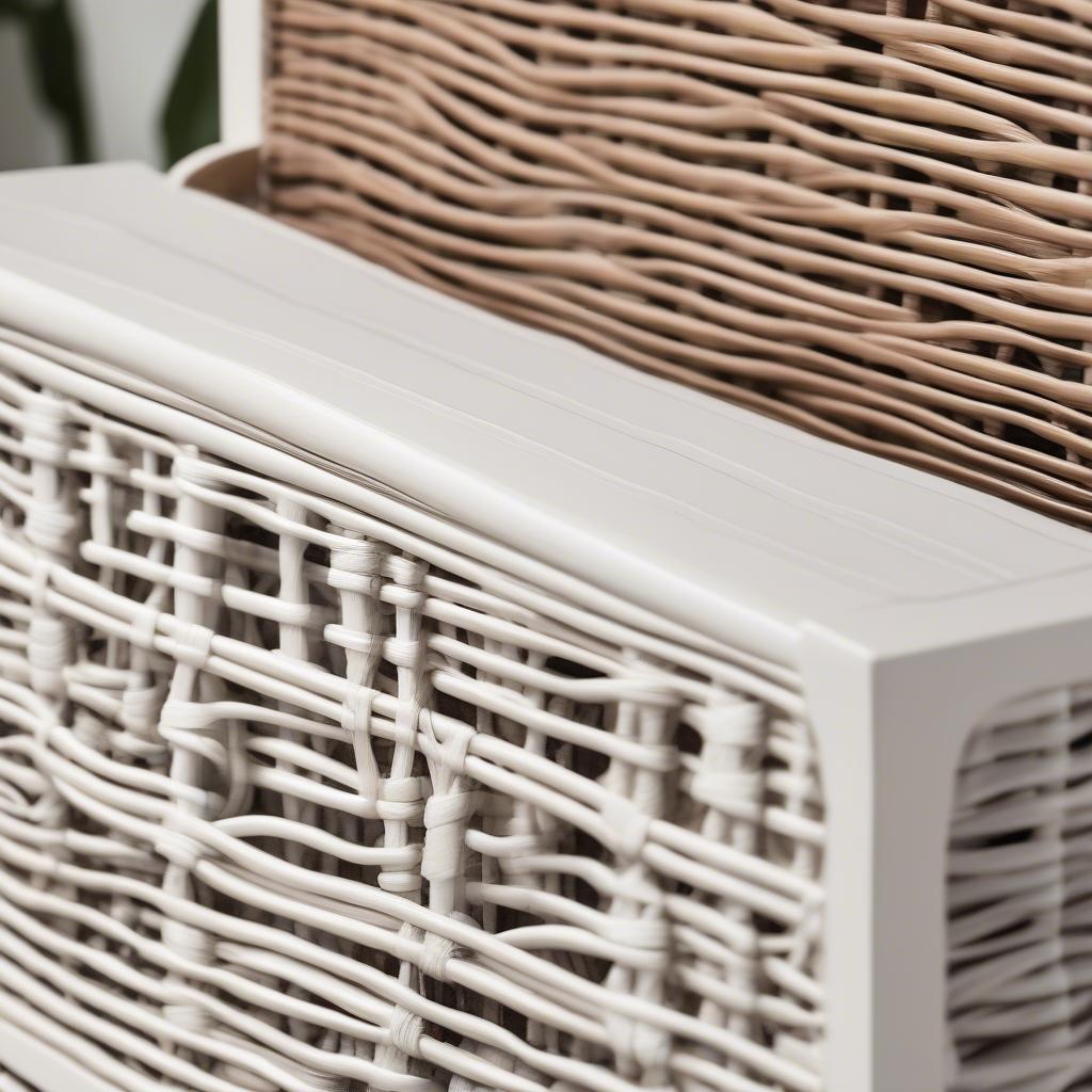 Close-up of the Safavieh Freddy Wicker Storage Bench in Vintage White