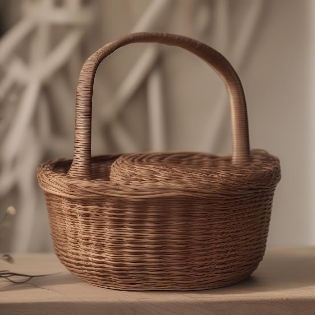 Close-up view of the intricate weave of a wicker storage basket.