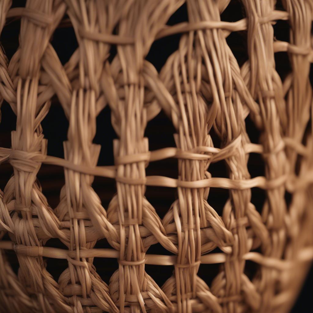 Close-up view of the woven material of a wicker pineapple pool storage basket, highlighting its texture and craftsmanship.