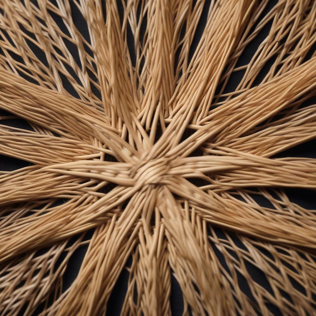 Close-up view of a single wicker star placemat highlighting the intricate weaving and natural texture of the material.