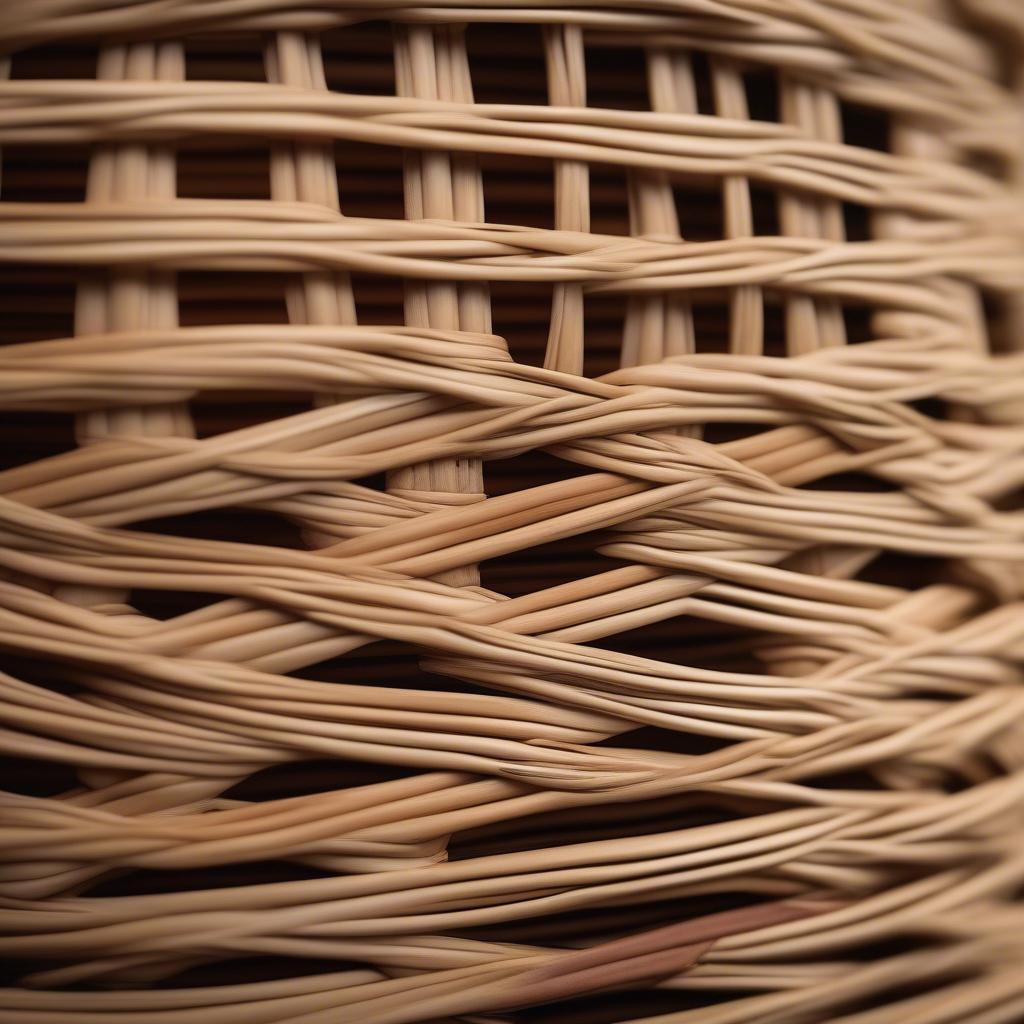 Detailed view of the intricate weave of a wicker basket